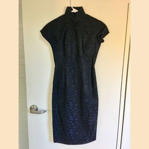 Qipao/Cheongsam Vintage Dress, Black w/Blue Detail
